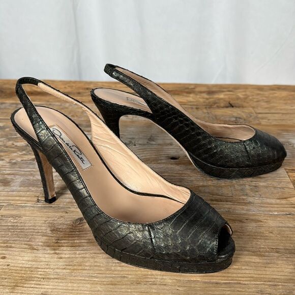 Oscar de la Renta Platform Peep Toe Heels - 37/6.5 - Picture 1 of 9